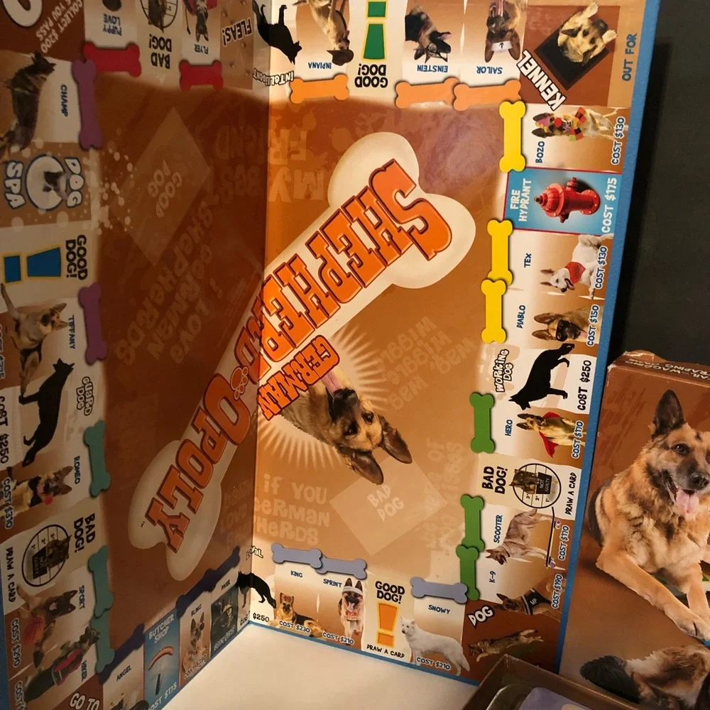 German Shepard Opoly Late for the Sky Tail Wagging Dog Property Board Game